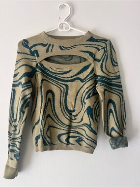 Willow Teal & Green Swirl Cutout-Back Crewneck Sweater